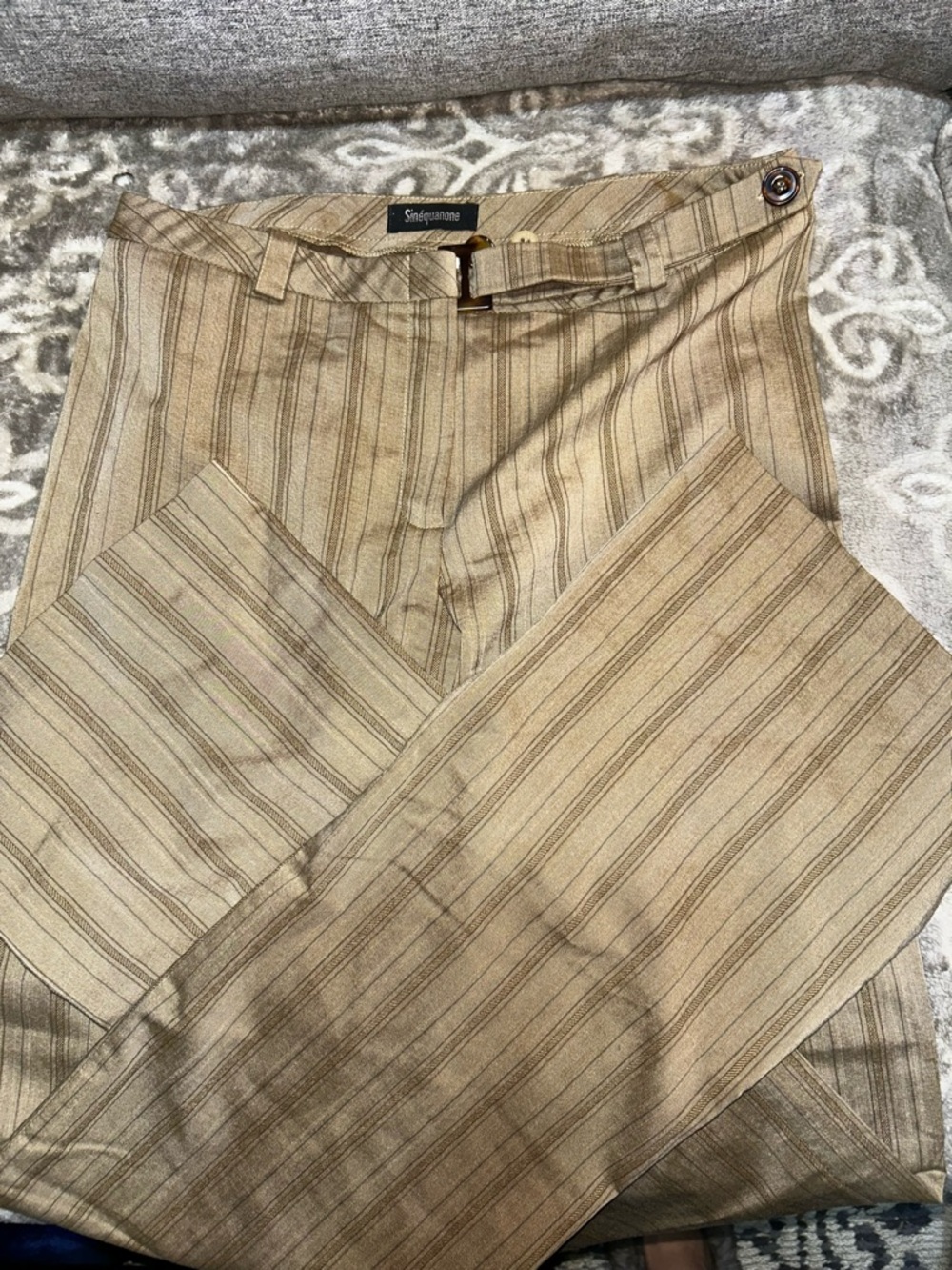 Sinéquanone Paris Pinstripe Wide-Leg flare Dress Pants in Olive Brown Size 6 - Picture 8 of 9